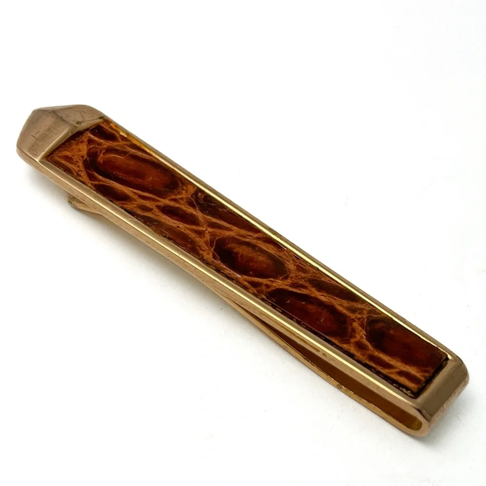 Mid Century Alligator Croc Leather Tie Clip ANSON Money Clip Vintage 1950’s